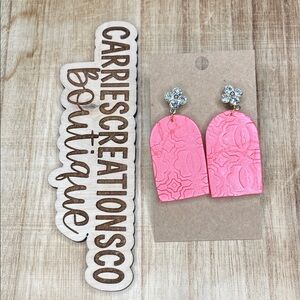 Pink Floral Arch Drop Earrings with Crystal Studs